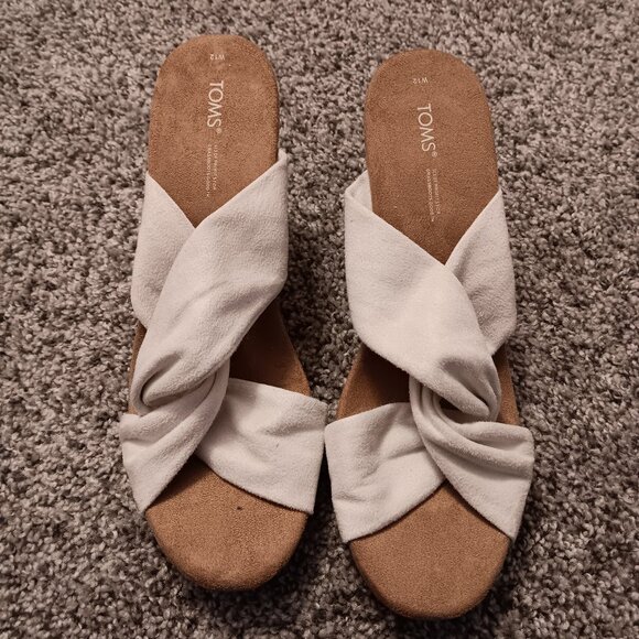 Worn Once Toms Serena Cork Wedge Sandal Heels Size 12 Natural Microfiber Color - Picture 2 of 7